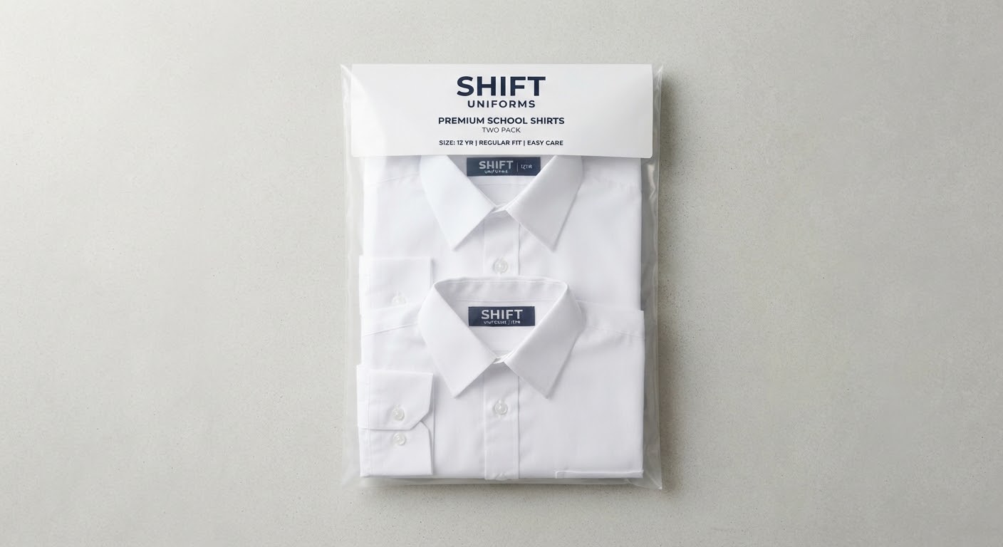 School Shirt 2-Pack — White — Easy-care cotton blend · Crest embroidery available · Ages 5 to 16